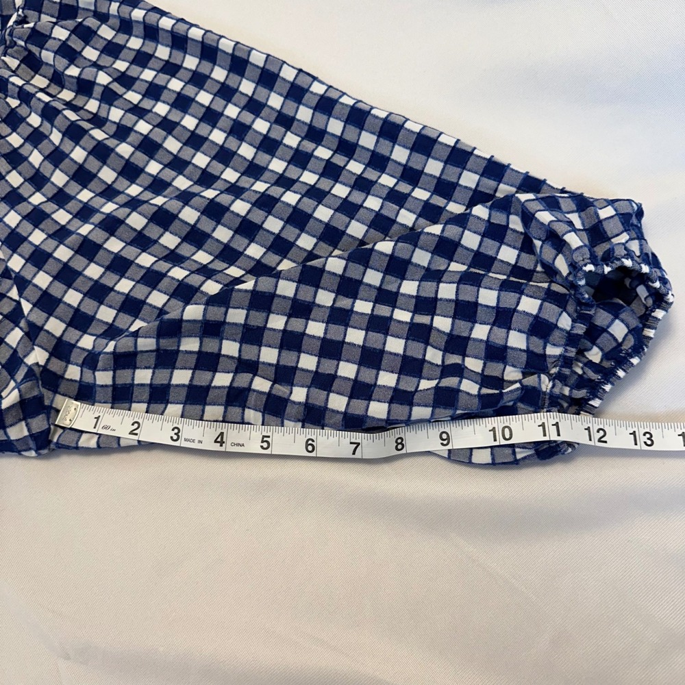 Blue White Gingham Cottagecore Puff Sleeve Blouse Top Large Oversized or XL - Picture 6 of 10